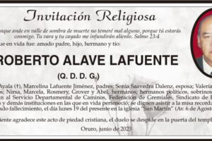 Invitación Religiosa para Roberto Alave Lafuente