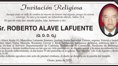 Invitación Religiosa para Roberto Alave Lafuente