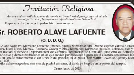 Invitación Religiosa para Roberto Alave Lafuente