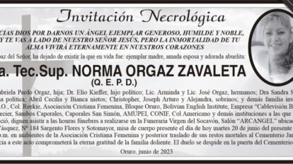 Invitación Necrológica de Norma Orgaz Zavaleta