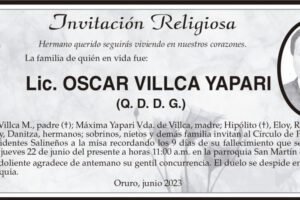 Invitación Religiosa: Lic. Oscar Villca Yapari