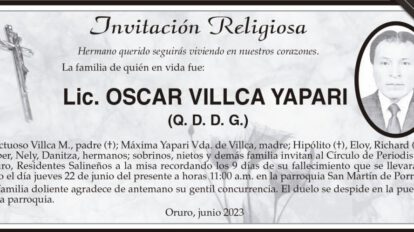 Invitación Religiosa: Lic. Oscar Villca Yapari
