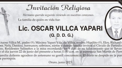 Invitación Religiosa: Lic. Oscar Villca Yapari