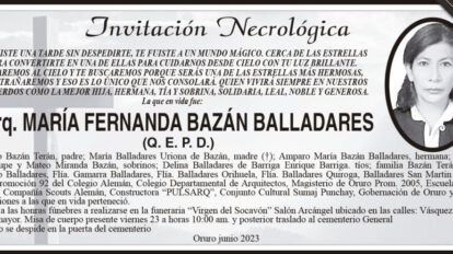 Necrológicos de Arq. MARÍA FERNANDA BAZÁN BALLADARES