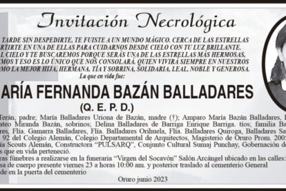 Necrológicos de Arq. MARÍA FERNANDA BAZÁN BALLADARES