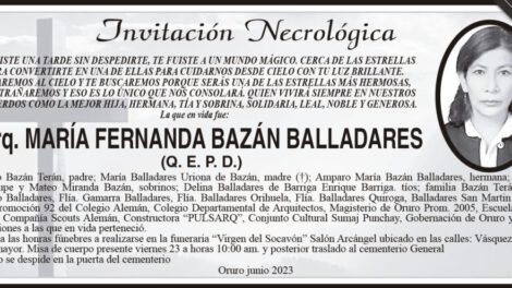 Necrológicos de Arq. MARÍA FERNANDA BAZÁN BALLADARES