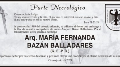 Parte Necrológico de Arq. María Fernanda Bazán Balladares
