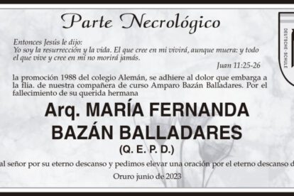Parte Necrológico de Arq. María Fernanda Bazán Balladares