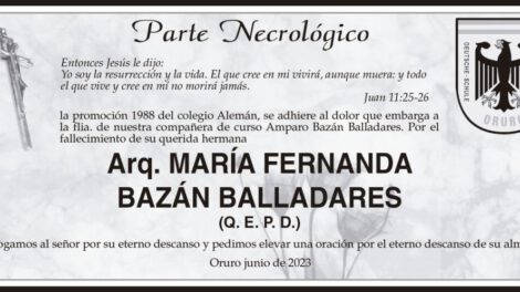 Parte Necrológico de Arq. María Fernanda Bazán Balladares