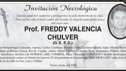 Invitación Necrológica: Prof. Freddy Valencia Chulver