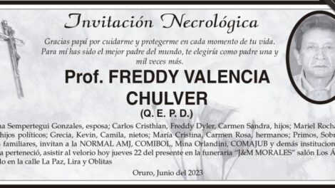 Invitación Necrológica: Prof. Freddy Valencia Chulver