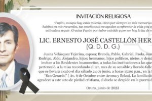 Lic. Ernesto José Castellón Herrera, invitación religiosa en su memoria
