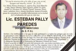 Invitación Necrológica: Lic. Esteban Pally Paredes
