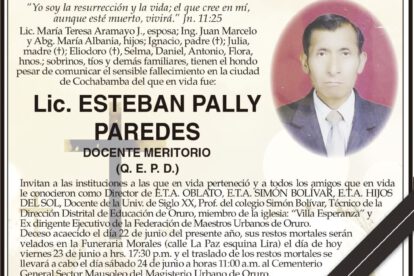 Invitación Necrológica: Lic. Esteban Pally Paredes