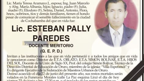 Invitación Necrológica: Lic. Esteban Pally Paredes