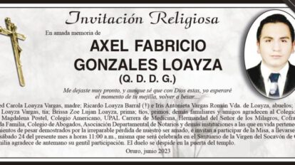 Invitación Religiosa en memoria de Axel Fabricio Gonzales Loayza