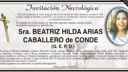 Invitación Necrológica Beatriz Hilda Arias Caballero