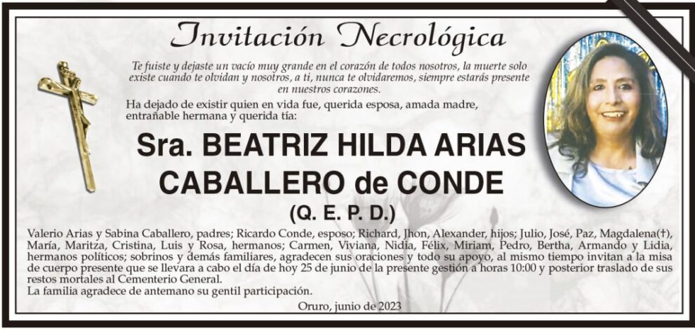 Invitación Necrológica Beatriz Hilda Arias Caballero
