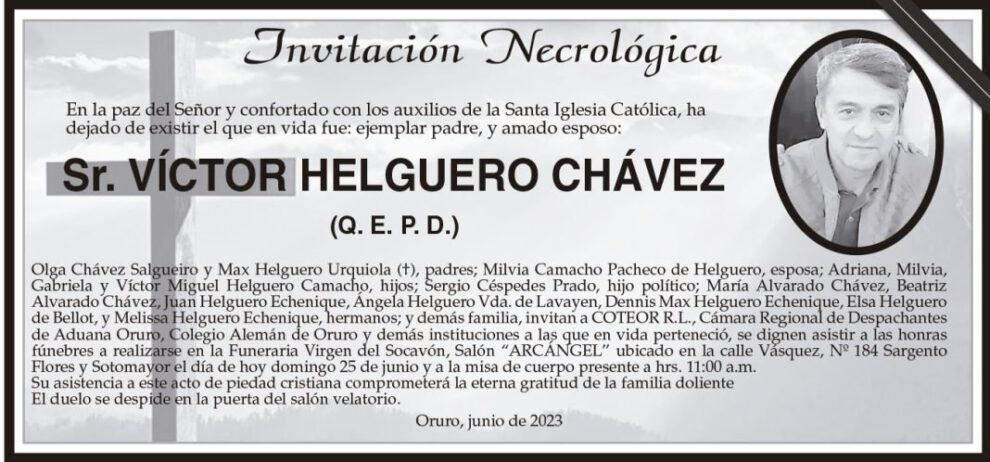 Invitación Necrológica: Sr. Víctor Helguero Chávez (Q. E. P. D.)