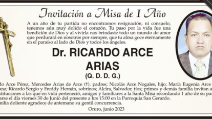 Misa de 1 Año en memoria del Dr. Ricardo Arce Arias