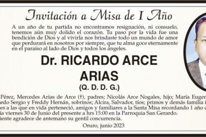 Misa de 1 Año en memoria del Dr. Ricardo Arce Arias