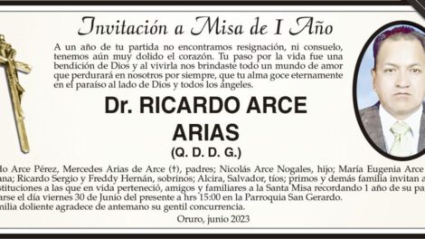 Misa de 1 Año en memoria del Dr. Ricardo Arce Arias