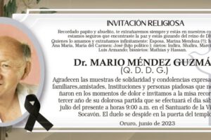 Invitación Religiosa para Dr. Mario Méndez Guzmán