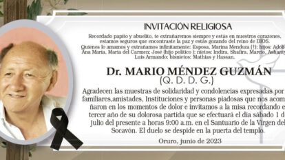 Invitación Religiosa para Dr. Mario Méndez Guzmán