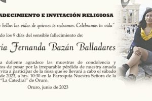 Agradecimiento e Invitación Religiosa: María Fernanda Bazán Balladares