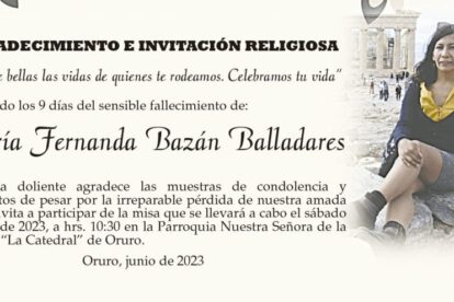 Agradecimiento e Invitación Religiosa: María Fernanda Bazán Balladares