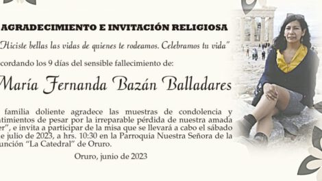 Agradecimiento e Invitación Religiosa: María Fernanda Bazán Balladares