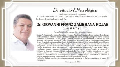 Invitación necrológica Dr. Giovanni Franz Zambrana Rojas