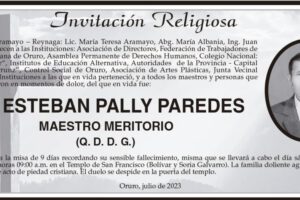 Lic. Esteban Pally Paredes, invitación religiosa y misa de 9 días