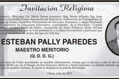 Lic. Esteban Pally Paredes, invitación religiosa y misa de 9 días