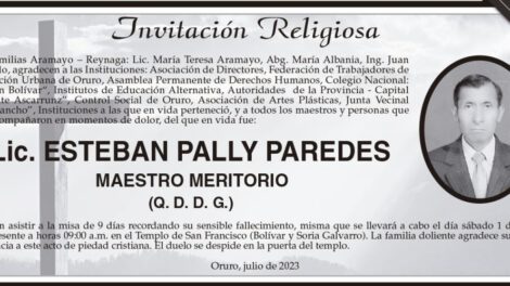 Lic. Esteban Pally Paredes, invitación religiosa y misa de 9 días