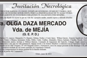 Invitación Necrológica de Olga Daza Mercado