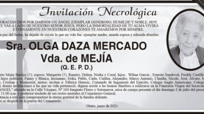 Invitación Necrológica de Olga Daza Mercado