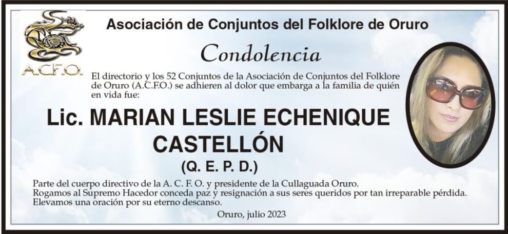 Condolencia por Lic. Marian Leslie Echenique Castellón