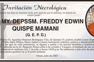 Invitación Necrológica: Freddy Edwin Quispe Mamani