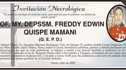 Invitación Necrológica: Freddy Edwin Quispe Mamani