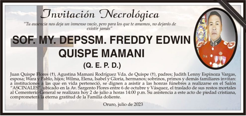 Invitación Necrológica: Freddy Edwin Quispe Mamani