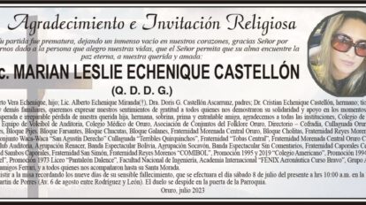 Agradecimiento por Lic. Marian Leslie Echenique Castellón