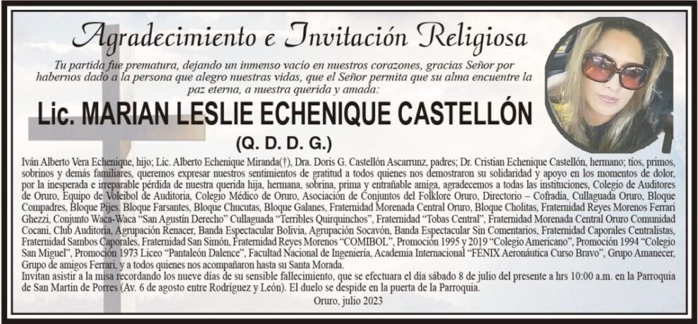 Agradecimiento por Lic. Marian Leslie Echenique Castellón