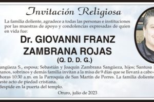 Invitación Religiosa para Dr. Giovanni Franz Zambrana Rojas
