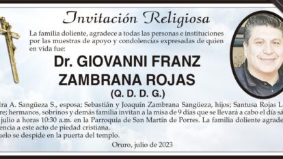 Invitación Religiosa para Dr. Giovanni Franz Zambrana Rojas