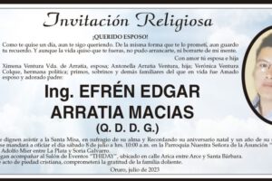 Invitación Religiosa para Ing. Efrén Edgar Arratia Macias