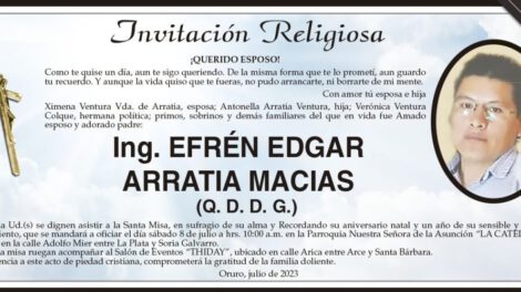 Invitación Religiosa para Ing. Efrén Edgar Arratia Macias