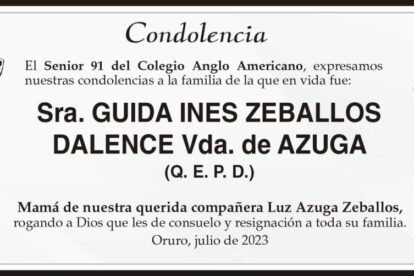 Condolencia por Guida Ines Zeballos Dalence