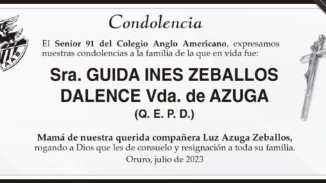 Condolencia por Guida Ines Zeballos Dalence
