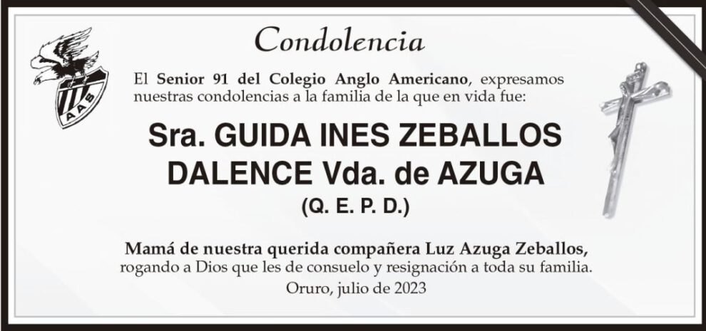 Condolencia por Guida Ines Zeballos Dalence